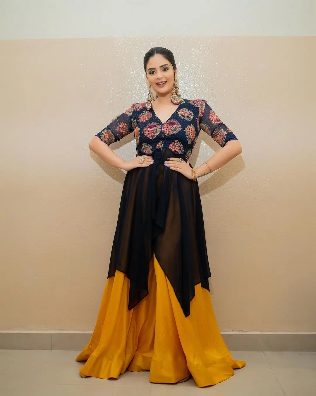 Maa TV Actress Sreemukhi in Orange Lehenga Black Choli